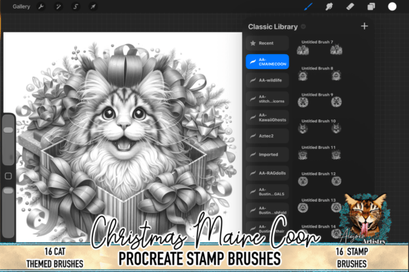 Download Christmas Maine Coon Procreate Brush Set - Brush set Collection