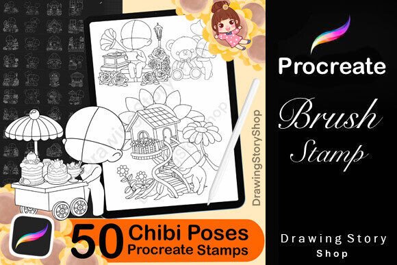 Download 50 Procreate Chibi Kawaii Brush Set - Brush set Collection